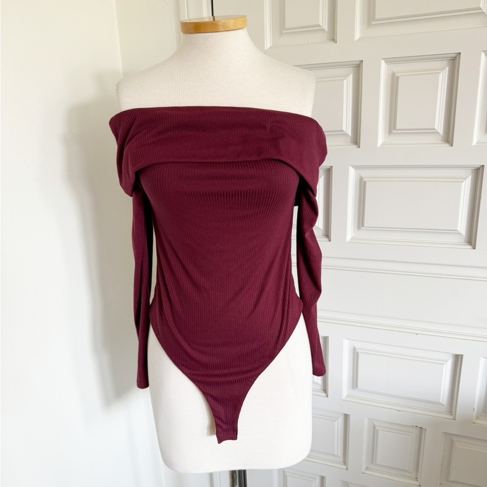 NWT AFRM x Nordstrom Maroon Bodysuit Off-the-shoulder Ribbed Small & Medium